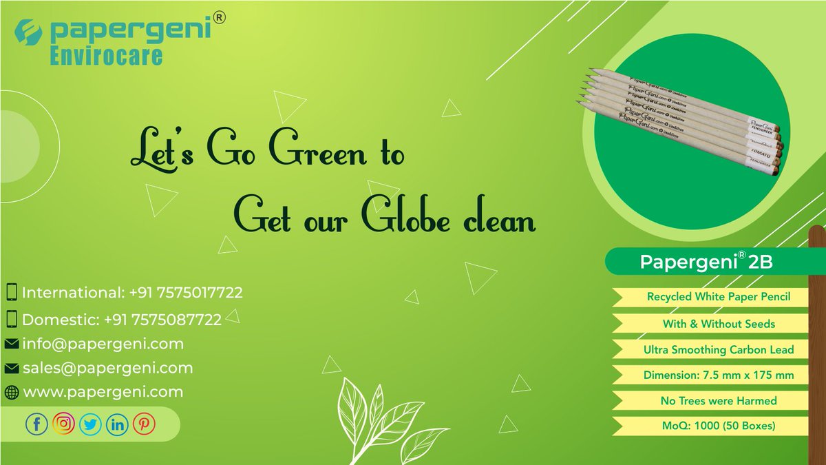 Papergeni1's tweet photo. Green Company bring this season to Recycle products Paper Pencil With/Without Seeds. We export efficiently to the Philippines and World Wide.
#papergeni #papergenienvirocare #startupindia #startup #entrepreneur #entrepreneurship #makeinindia #madeinindia #vocalforlocal https://t.co/hsupzIHHH0