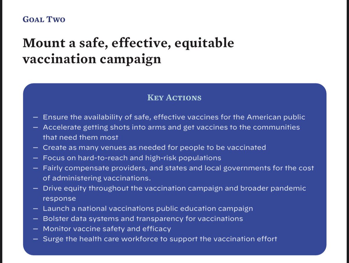 Goal 2: Vaccination Campaign - Ensure availability- Focus on equity: high-risk (frontline essential workers + people >65) & hard-to-reach - Diverse vaccination venues (stadiums, retail stores, urgent care)- Compensate providers (CMS review) -Monitor safety & efficacy(7/X)