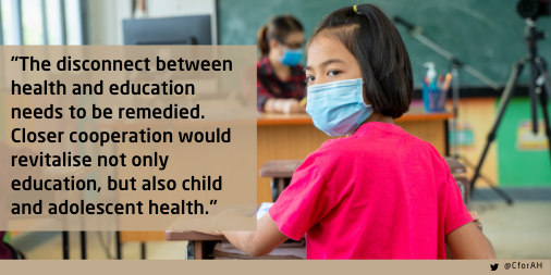 CforAH's tweet photo. #InternationalDayofEducation
Disruptions to education & the subsequent widening of inequalities in learning will adversely affect the health of this generation & their children.
A good-quality education is an investment for health & health is essential for effective learning. https://t.co/eh1JugtWrv