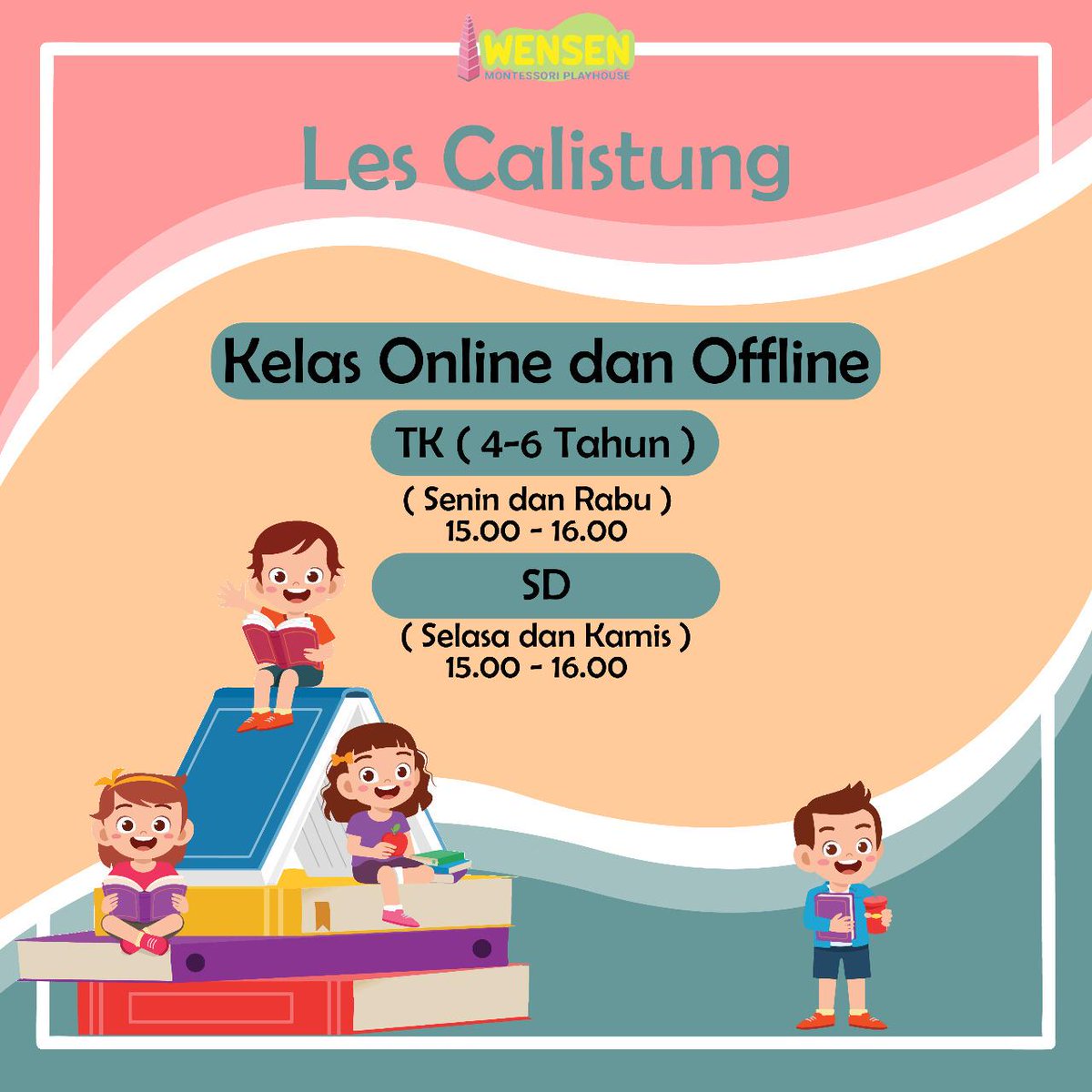 wensenplayhouse's tweet photo. Selamat pagi☺️Wensen Montessori Playhouse sedang membuka kelas Les Calistung☺️ Kami menerapkan metode fun learning memberikan pelayanan yang menarik dan menyenangkan untuk belajar membaca, menulis dan berhitung 🤗 Nah yang mau ikutan bisa langsung daftar ke nomor ini 081292876932 https://t.co/pPW3G9PwJH