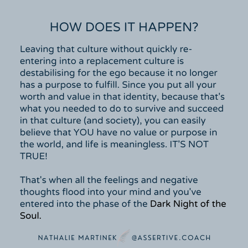 The fallout or reaction when you leave that culture.6/8
