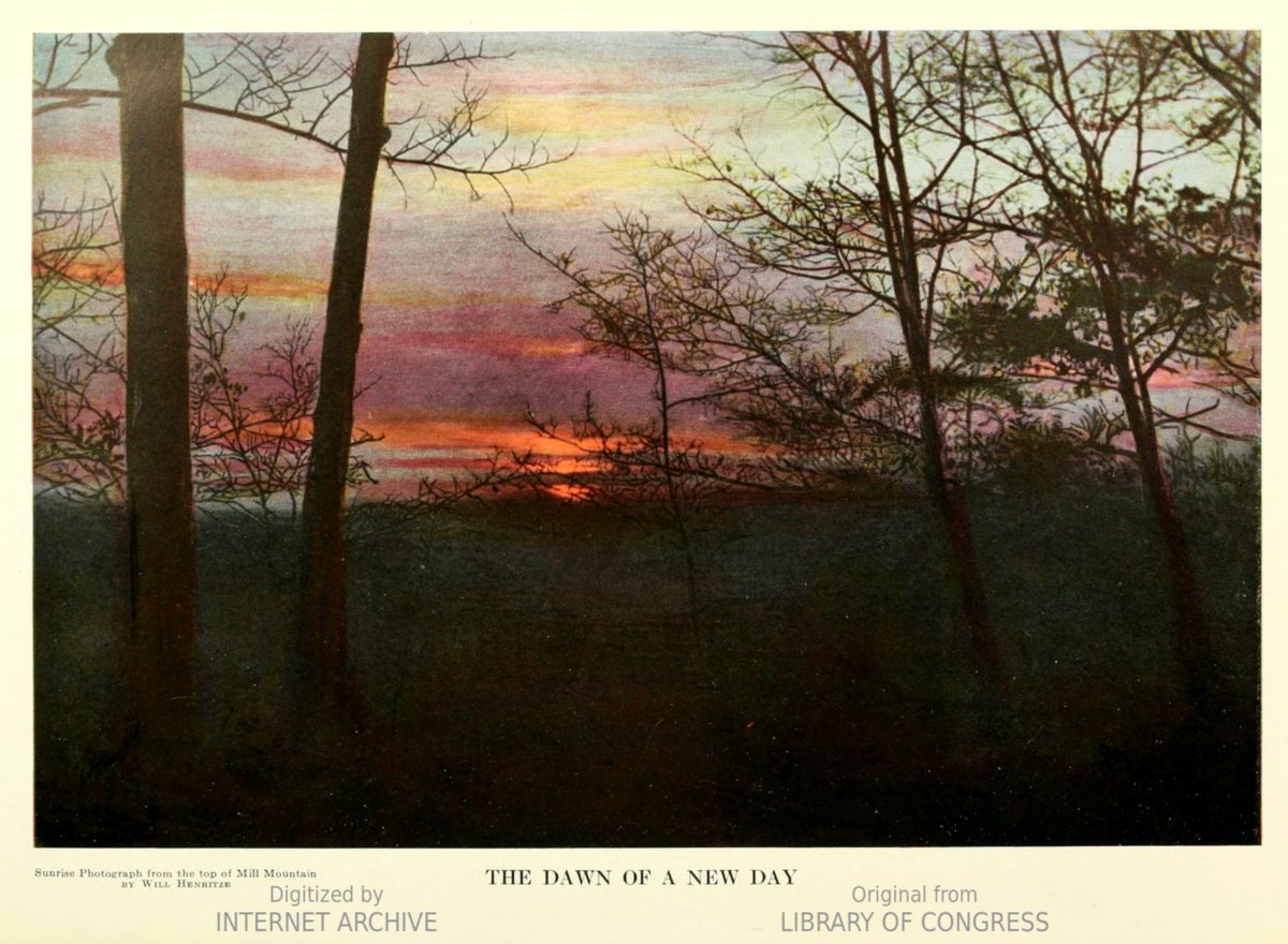 We begin with a beautiful sunrise from "The Beckoning Land". The scan is bad but I was able to find a better copy here  https://babel.hathitrust.org/cgi/pt?id=loc.ark:/13960/t33207112&view=image&seq=11