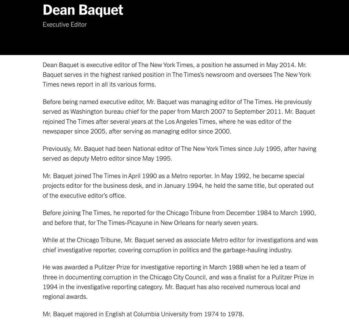 Like, why does the executive editor of the NYT tell us where he went to college? Are we going to think he's not qualified until we get to the Ivy Degree?
