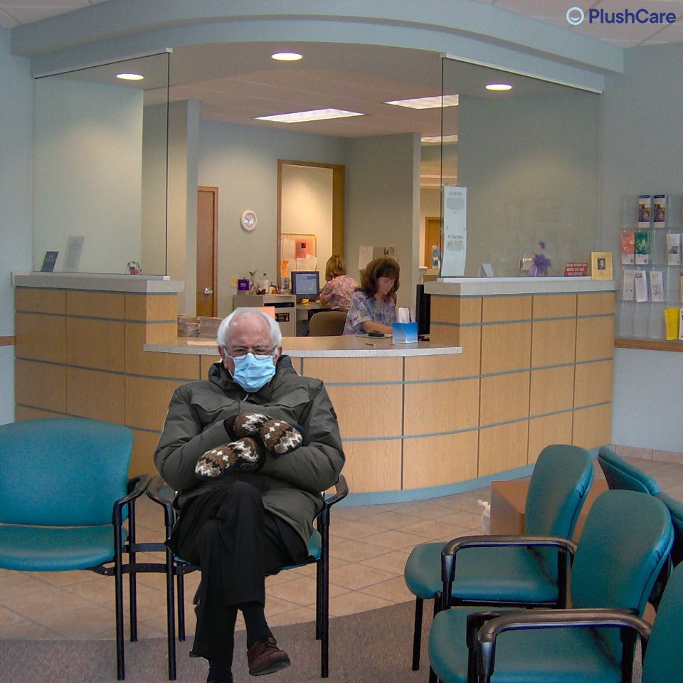 PlushCare's tweet photo. when they say feel the Bern, I don’t think they meant the slow burn of waiting in a cold doctor’s office...⁠ https://t.co/iNWmZX1Ug9