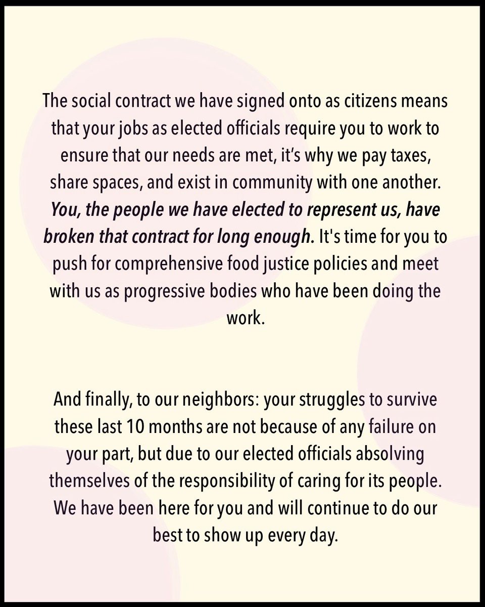 QCCMutualAid's tweet photo. "The social contract we have signed onto as citizens means that your jobs as elected officials require you to work to ensure that our needs are met [...] You, the people we have elected to represent us, have broken that contract for long enough." https://t.co/UV1BoGxwNQ
