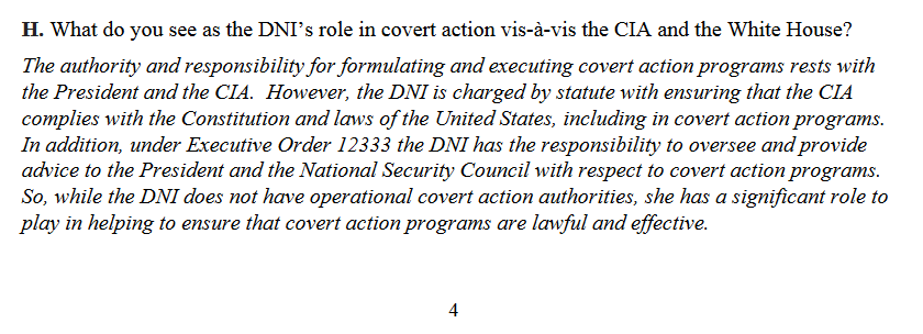 good: "So, while the DNI does not have operational covert action authorities..."