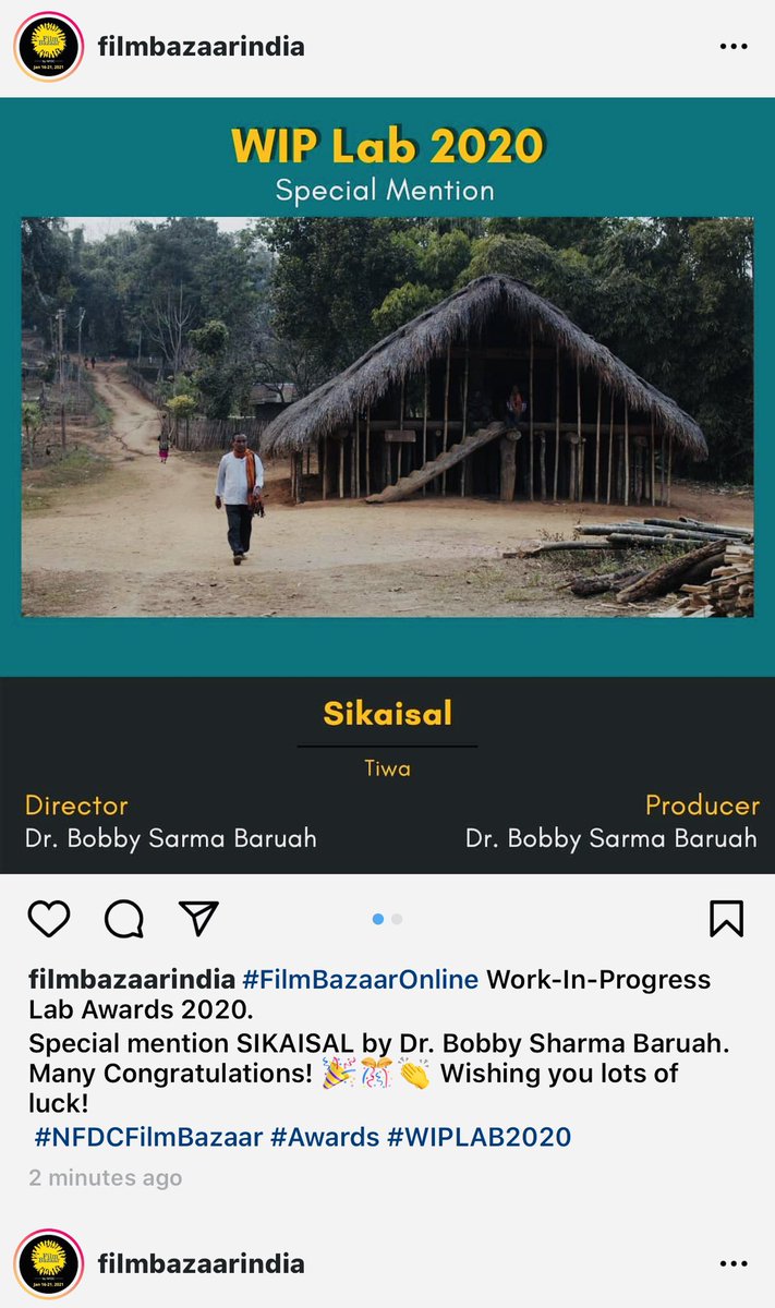 DrBobbySarma's tweet photo. Our latest feature film SIKAISAL was selected in the #WIPLAB #FILMBAZAAR and it gives me immense pleasure to let you all know that the movie received an award from the #WIPLAB2020 Thank you to each and everyone for your constant love and support.#NFDCfilmbazzar #awards https://t.co/R92fLfgFHN