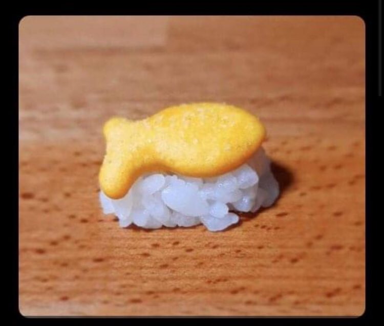 Is the goldfish sushi image meant to look like Donald Trump or have the last 4 years just permanently damaged my brain?