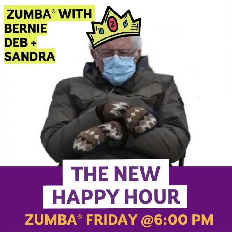 dotaylor's tweet photo. Join us at Century Body for Happy Hour Zumba® Friday at 6:00 p.m. Bernie has a new salsa for ya! @century_body for info! #Berniememes #BernieSandersMittens #berniemittens https://t.co/igDt8c5Sow