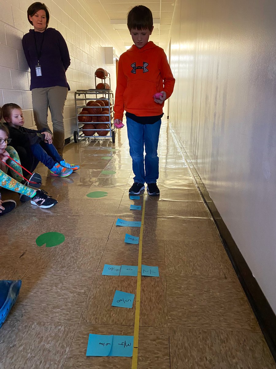 Ms. Snogren’s 3rd graders are learning about comparing fractions. They tossed bean bags on a giant number line to compare fraction distance from zero. Then, they drew their own number lines to practice comparing fraction size.   #HandsOnLearning  #MathIsFun