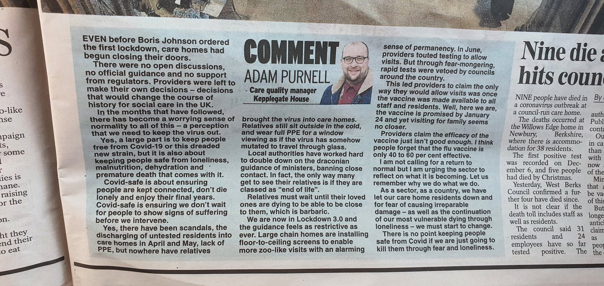 Inspiring managers left destroyed after last night's piece. I am 100% aware that visiting is a key issue in care homes still. I 100% believe all care homes should be working towards it. I am not absolving those homes who do not have visitors. (See my express piece) I am not