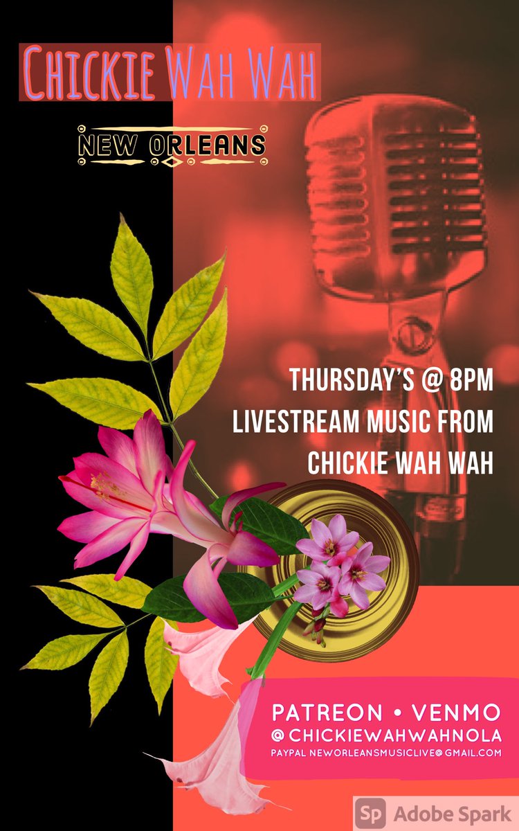 Chickie Wah Wah NOLA (@chickiewahwah) on Twitter photo Thursday’s @ 8pm Livestream from the Chickie Wah Wah stage <a href="/ChickieWahWah/">Chickie Wah Wah NOLA</a> #chickiewahwah #wwoz #livestream #neworleansjazzandheritagefestival #neworleansmusic #nola #neworleanslivemusic #musicvenues #saveourstages #shuttereddoors Thursday’s @ 8pm Livestream from the Chickie Wah Wah stage <a href="/ChickieWahWah/">Chickie Wah Wah NOLA</a> #chickiewahwah #wwoz #livestream #neworleansjazzandheritagefestival #neworleansmusic #nola #neworleanslivemusic #musicvenues #saveourstages #shuttereddoors