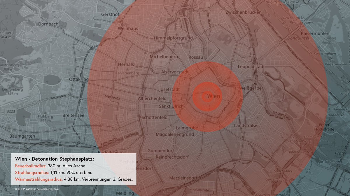 Atomwaffen schaffen keine Sicherheit - auch nicht zur Abschreckung. Es ist höchste Zeit, mit diesem Mythos ein für alle Mal aufzuräumen. Die Folgen einer einzigen 100 kt Bombe wären verheerend. Weltweit gibt es geschätzte 13.400 Atomwaffen. #nuclearban @ICANAustria