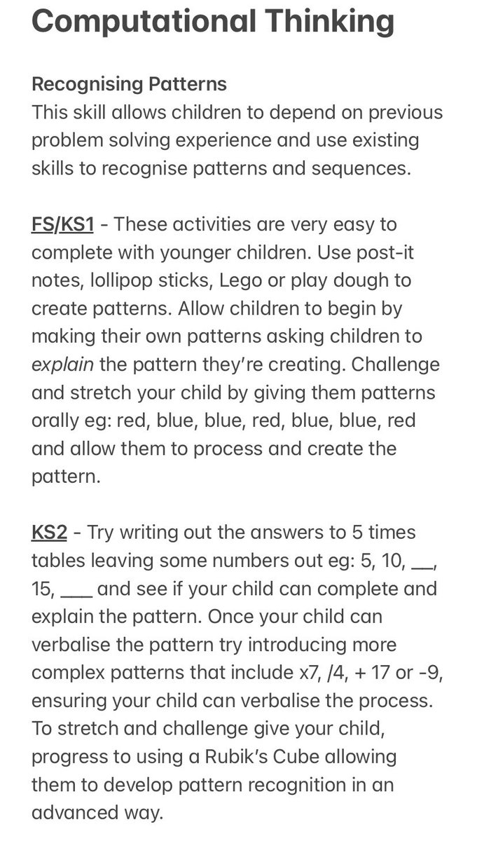 Whilst at home keep those computing and coding skills sharp by implementing these computational thinking skills into your online learning.  🖥

Today’s focus - Recognising patterns
Day 2/4 

#coding #codingforkids #appleteacher #onlinelearning #remotelearning  <a href="/cas_ni/">ComputingAtSchoolNI</a> <a href="/ICT_MrP/">Mr P MBE</a>