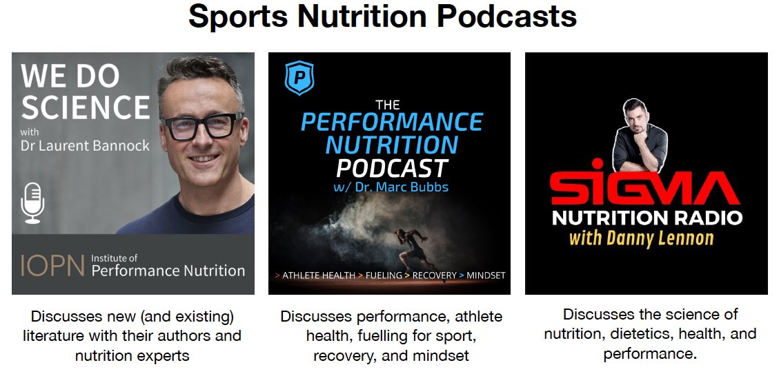 nutritiondan's tweet photo. I was recently asked to put together a sports nutrition reading and resource list for generalist sports scientists and S&amp;C/performance coaches.

These were my three podcast recommendations which combined covers research, and nutrition for athlete health &amp; performance👇🏼 https://t.co/NodS1OeZJs