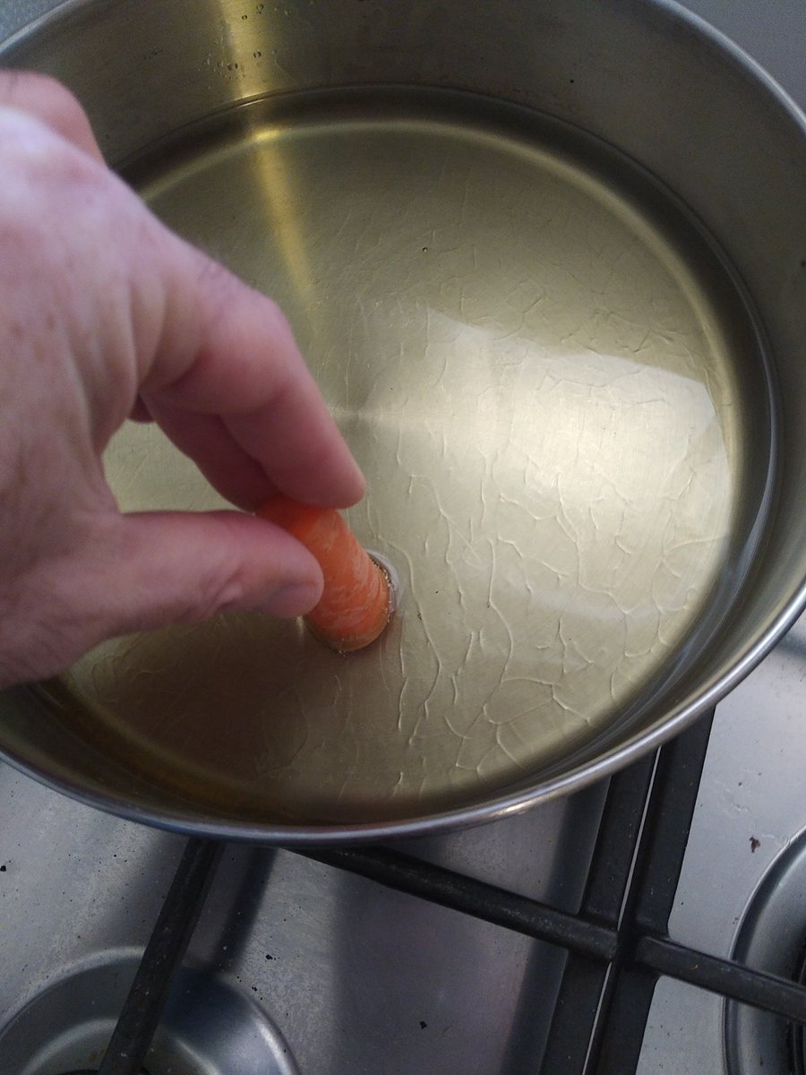 How do you know if the oil if hot enough?Well either you will smell it burning , which is not good, or you can use the carrot to check.If you out in a carrot and don't see bubbles, then it is not hot enough