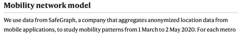 Or some simulation studies based on time and mobility, and that produces a model that fits to historical data (quick reminder, cum hoc ergo propter hoc) … ( https://www.nature.com/articles/s41586-020-2923-3#Fig3)