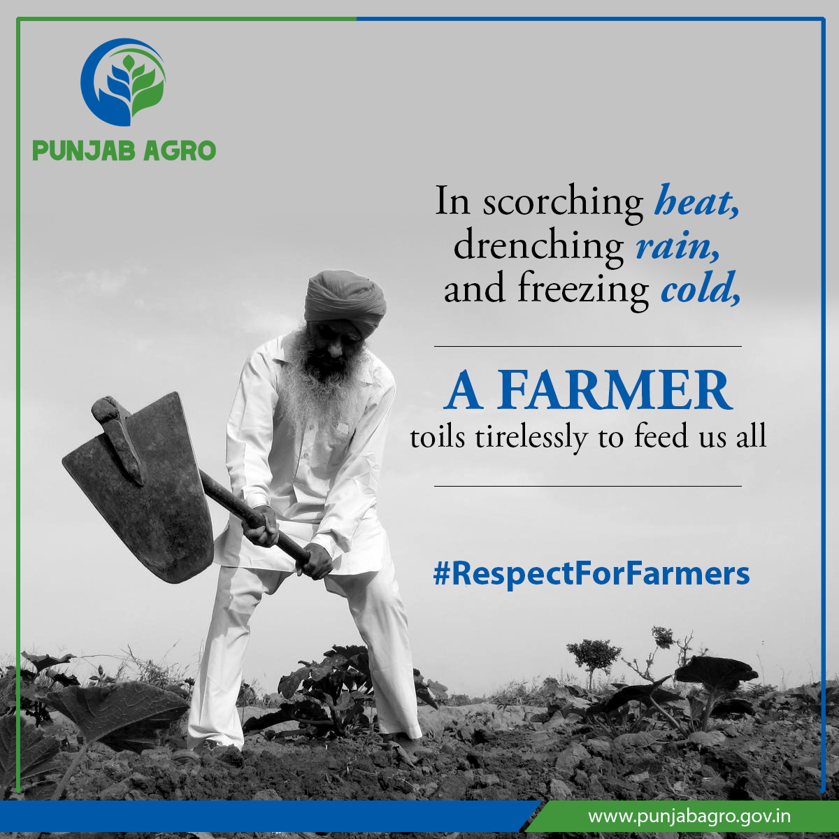 PBAgroOfficial's tweet photo. Our livelihood and abundance depends on the prosperity of our farmers.

For it is because of the fields they toil, our civilization runs.

#EmpoweringFarmers #FarmersFirst #RespectForFarmers #PunjabAgro

@invest_punjab @PunjabGovtIndia https://t.co/14MYTNGAoQ