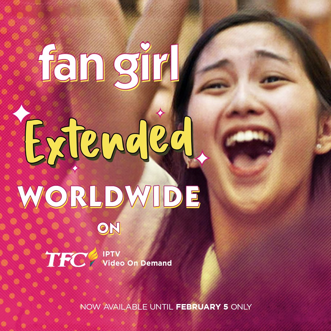 KapamilyaTFC's tweet photo. Surprise, surprise! β¨π EXTENDED ang Top 1 movie of #MMFF2020! Watch Fan Girl today on your TFC IPTV! π₯
Also available on https://t.co/oRcdl3w0zE and https://t.co/S12FerHeD1! https://t.co/2U4Do4TcH1