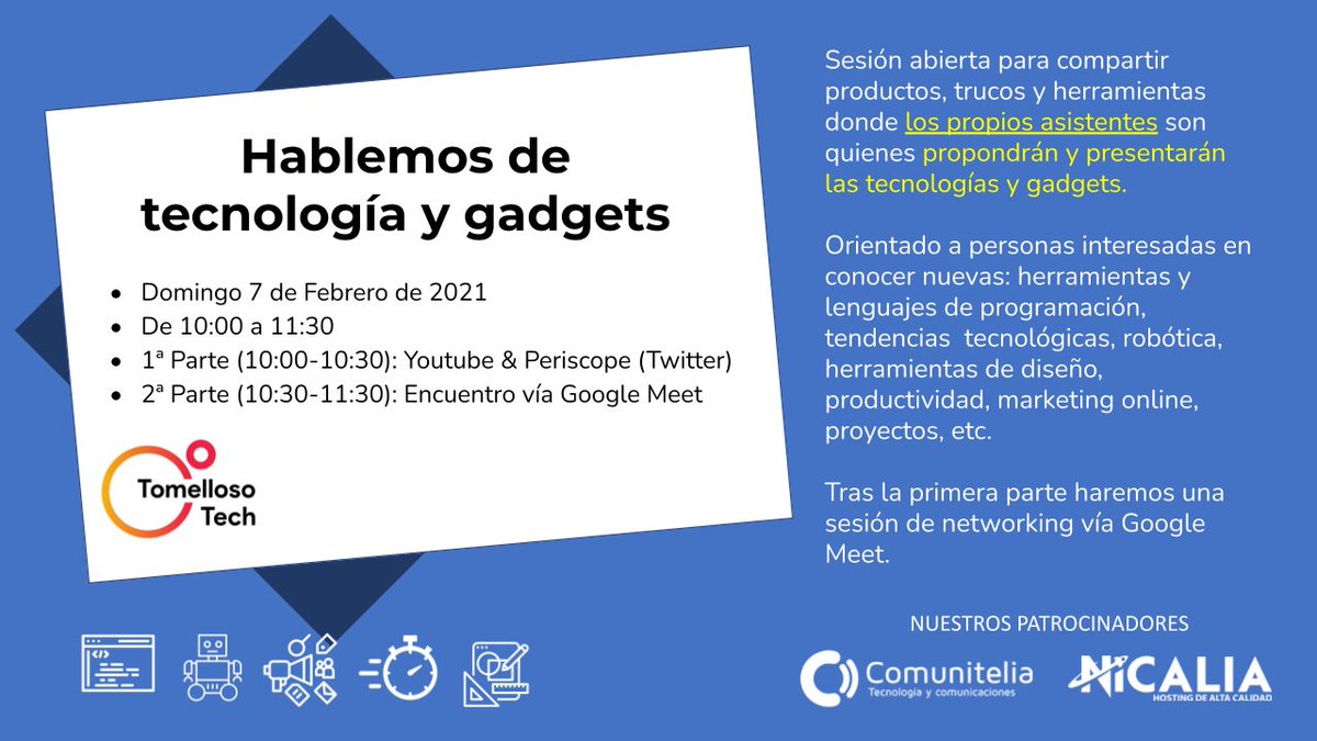 TomellosoTech's tweet photo. El Domingo 7 de Febrero (10:00) tendremos encuentro online para compartir herramientas, apps y #gadgets. Hemos publicado en FB un evento donde podéis proponeros para comentar sobre algun@ -> https://t.co/H7xoUQSCBW // RT? https://t.co/1Boz8Aook3