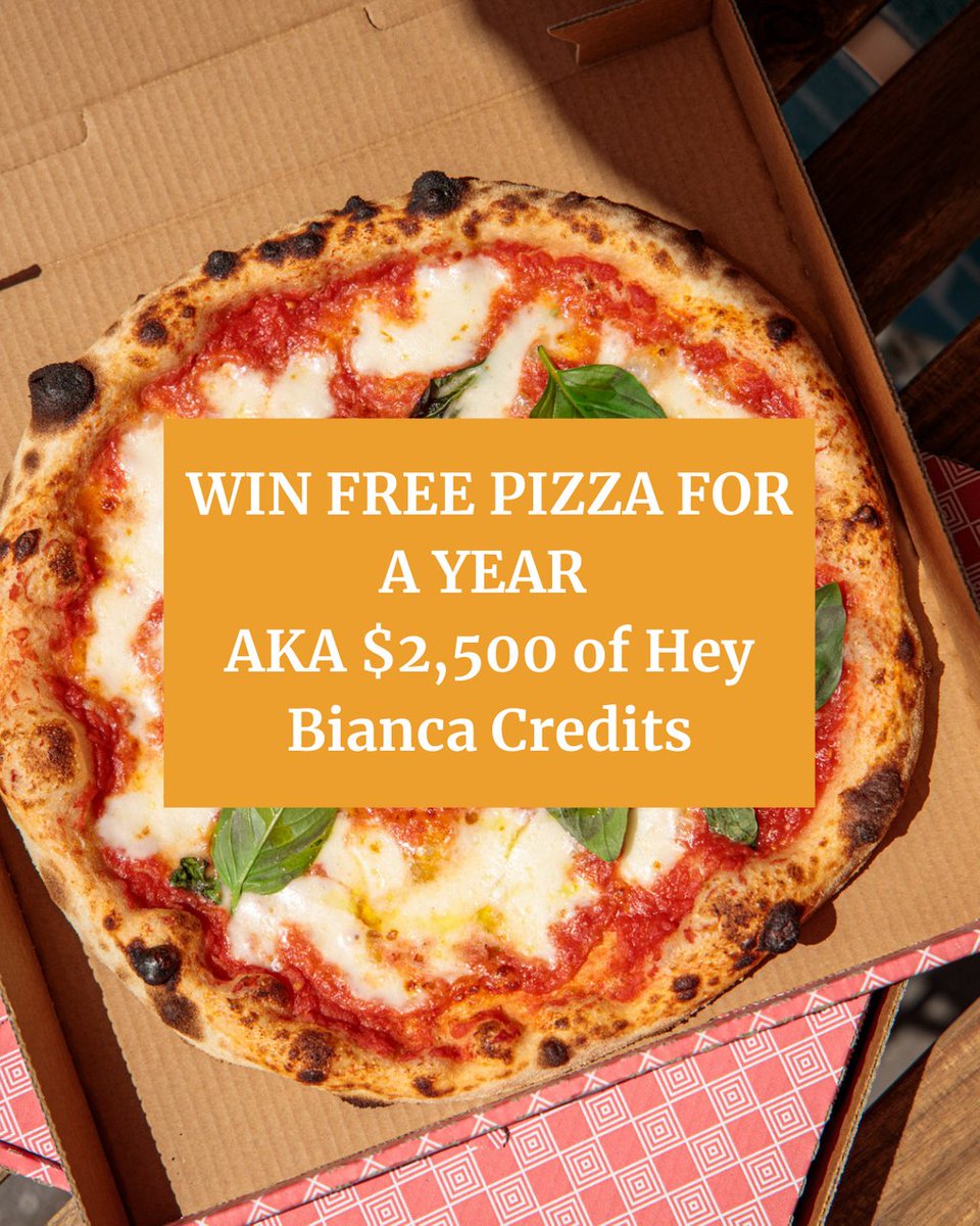 heybianca_au's tweet photo. It's that time again. Use code FREEPIZZA2021 on any order thru to 2/2/21 for a chance to win a year of free Hey Bianca pizza AKA $2,500 credits https://t.co/1bbniYIATu