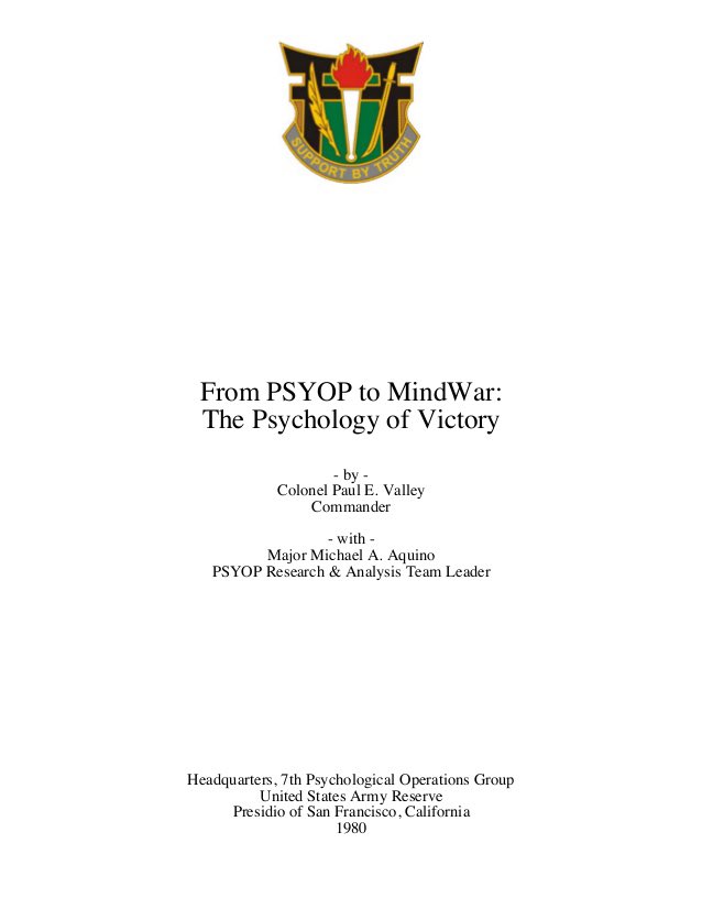 Aquino wrote this in the 1980s with Paul Vallely who is currently an open QAnon promoter: