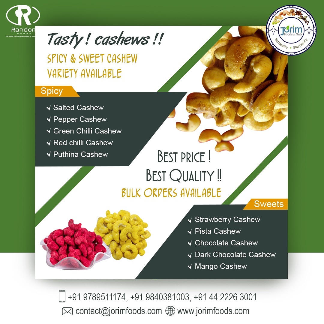 RandomGroup7's tweet photo. Eat Different Eat Healthy ....Spicy and Sweet Cashews... 
DM for Order
Best Quality.. Low price

#jorimfoods #cashews #foods #dryfruits #sweet #spicyfood #healthylifestyle #eatwellbewell #friday #bigboss #Business #sale #online #style #covid #india #buy #sell #nuts #students https://t.co/o6WkUBRWnk