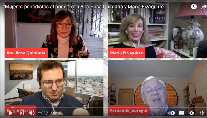 4 grandes periodistas en <a href="/periodismo2030/">Periodismo2030</a>. <a href="/anarosaq/">Ana Rosa Quintana</a>  <a href="/MariaEizaguirre/">MEC</a> <a href="/sergiomartin/">Sergio Martín</a> <a href="/FjaureguiC/">Fernando Jáuregui</a> necesitan un curso intensivo de youtuberismo. Fondos virtuales, mala iluminación, encuadres reguleras, cables... Sólo María sube la nota y se nos queda en una media de 3/10