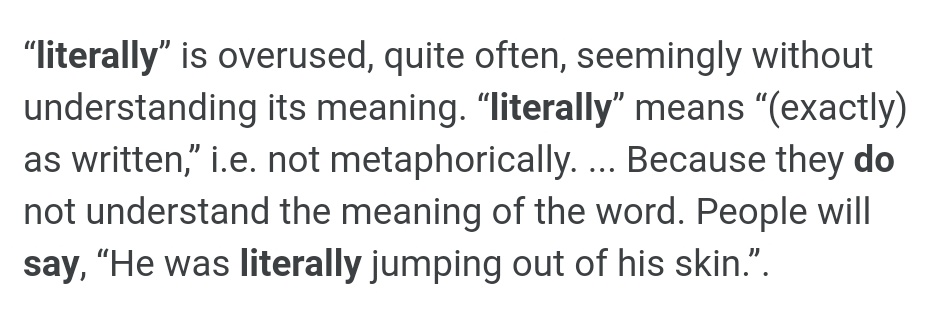DevikaSisodia's tweet photo. Can we all PLEASE stop adding the word 'literally' in each and every sentence that we speak? It literally doesn't make sense and tbh, it's literally annoying.
#literallyjuststop #savethelanguage #ConversationStarters https://t.co/Oa5b8yIh90
