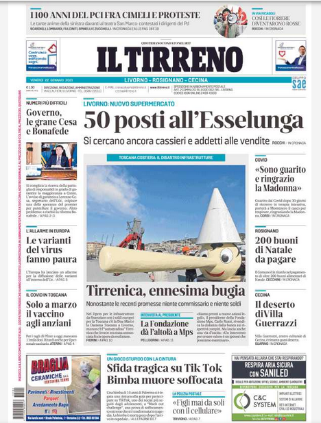#Buongiorno con la #primapagina de <a href="/iltirreno/">Il Tirreno</a> (edizione di Livorno-Rosignano-Cecina) <a href="/TirrenoLivorno/">IlTirrenoLivorno</a>
