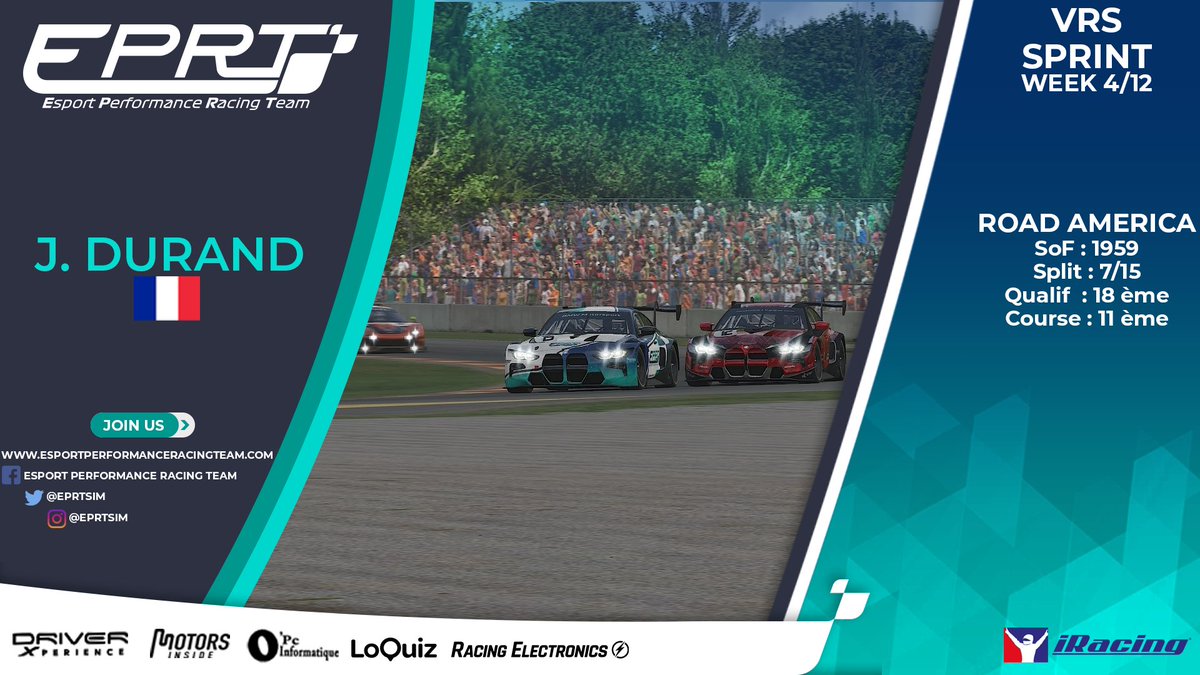 EPRTsim's tweet image. 🏎️ VRS SPRINT @iRacing 🏎️
📍 ROAD AMERICA

👨‍🦱 Jérôme Durand
♣️ SOF : 1959
🚩 Q18
🏁 P11

#EPRTGO #SIMRACING #ESPORT #IRACING #DRIVER