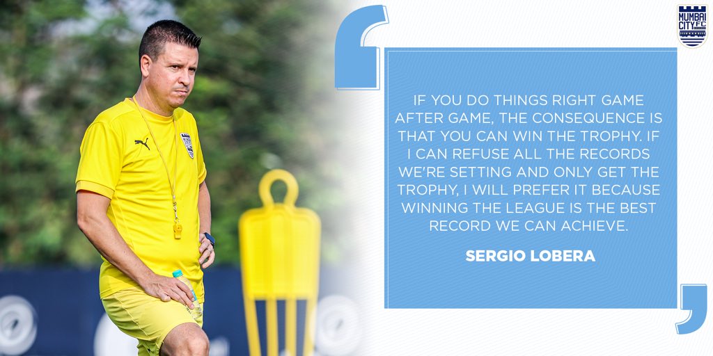 MumbaiCityFC's tweet photo. The Boss can do away with all the records #TheIslanders are setting, if it means getting the ultimate one ๐ข
#SCEBMCFC #ApunKaTeam ๐ต @SergioLobera1 https://t.co/sIAMEdWs2W