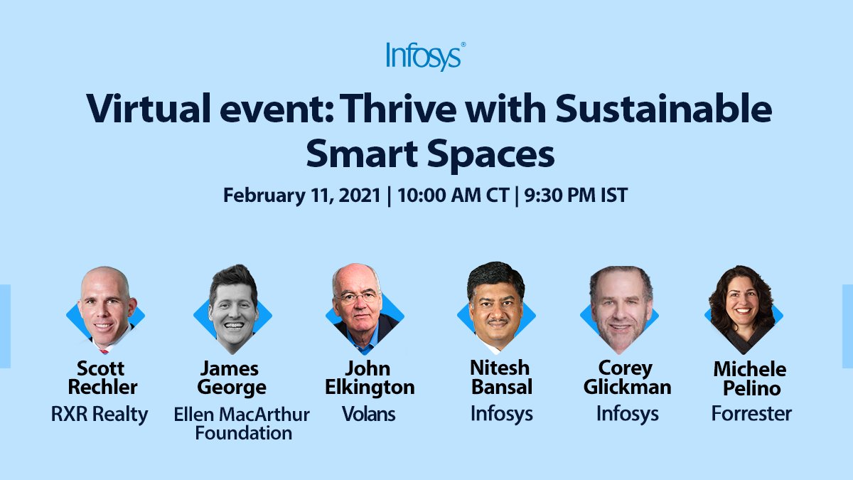 InfosysEvents's tweet photo. A connected smart space ecosystem that is intuitive, sustainable, and responsive will help reduce the #carbonfootprint of an organization while achieving key corporate objectives. Join us for this exciting panel discussion to know more. https://t.co/ShI5BI7TAj #smartspaces https://t.co/ZFTiYOFc9b