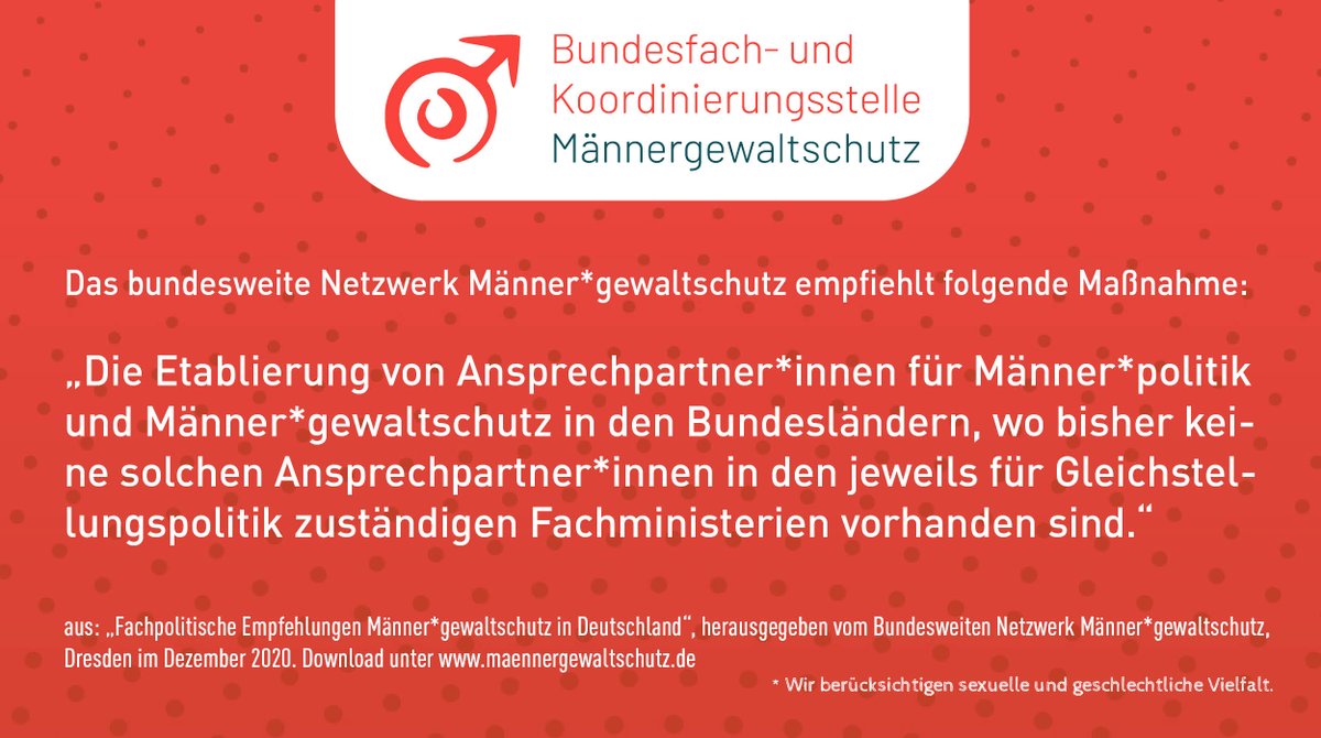 Gewaltschutz's tweet photo. Heute Empfehlung Nr. 5 (von 9) aus dem Papier des Bundesweiten Netzwerkes Männer*gewaltschutz. https://t.co/kxAnLNTWXV