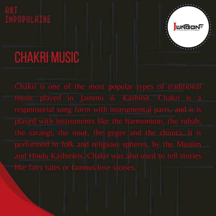 junoonmit's tweet photo. Chakri is one of the most popular types of traditional music played in Jammu &amp; Kashmir. Chakri is a responsorial song form with instrumental parts, and it is played with instruments like the harmonium, the rubab, the sarangi, the nout,and the Chimta.

#music #chakri #jammukashmir https://t.co/NqYMaNpp1V