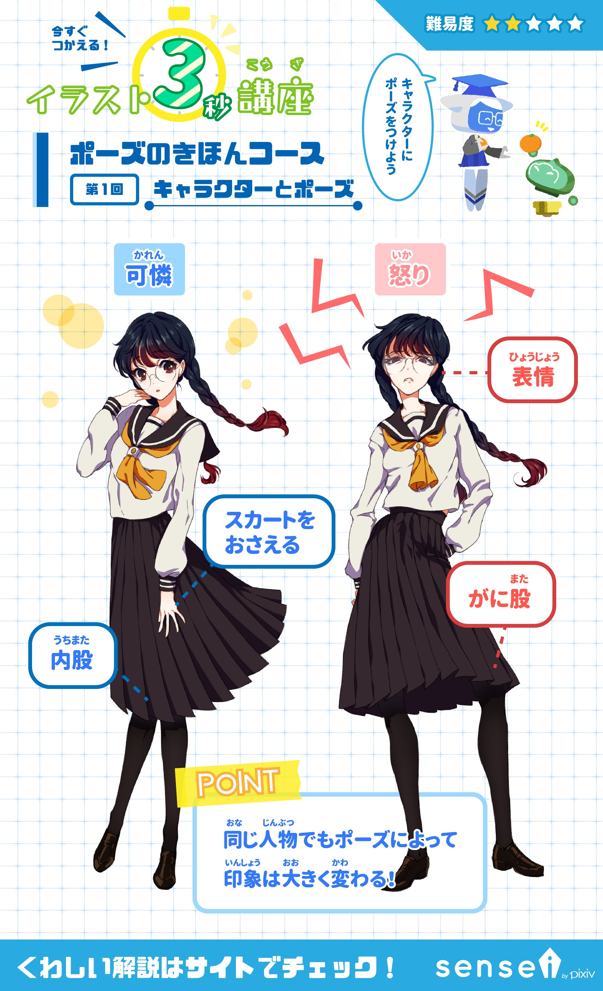 Pixiv描き方 Sensei No Twitter 同じキャラクターでもポーズによって印象が変わります イラスト3秒講座 詳しくはこちら T Co Rqva35njfi T Co 8oojyugxx3 Twitter