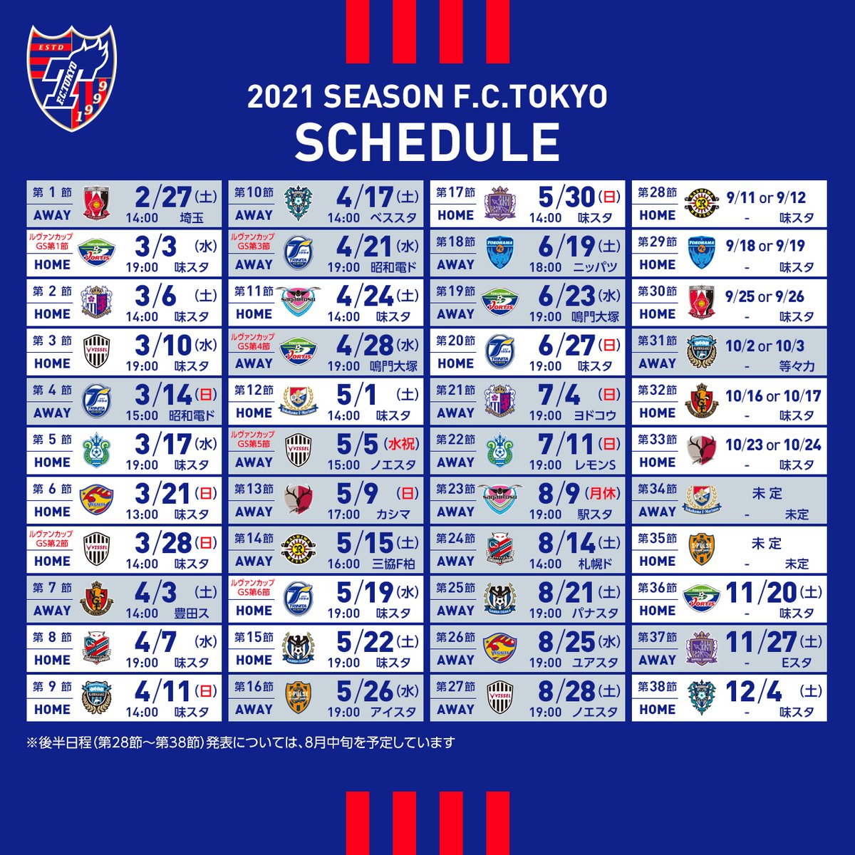 Fc東京 公式 8 9鳥栖戦 A Lifewithfctokyo 21 Season T Co Ym2ehitovl Schedule 21明治安田生命j1リーグおよび 21 Jリーグybcルヴァンカップの日程が決定いたしました T Co Xapwjpofn1 今回もスクエアサイズと縦