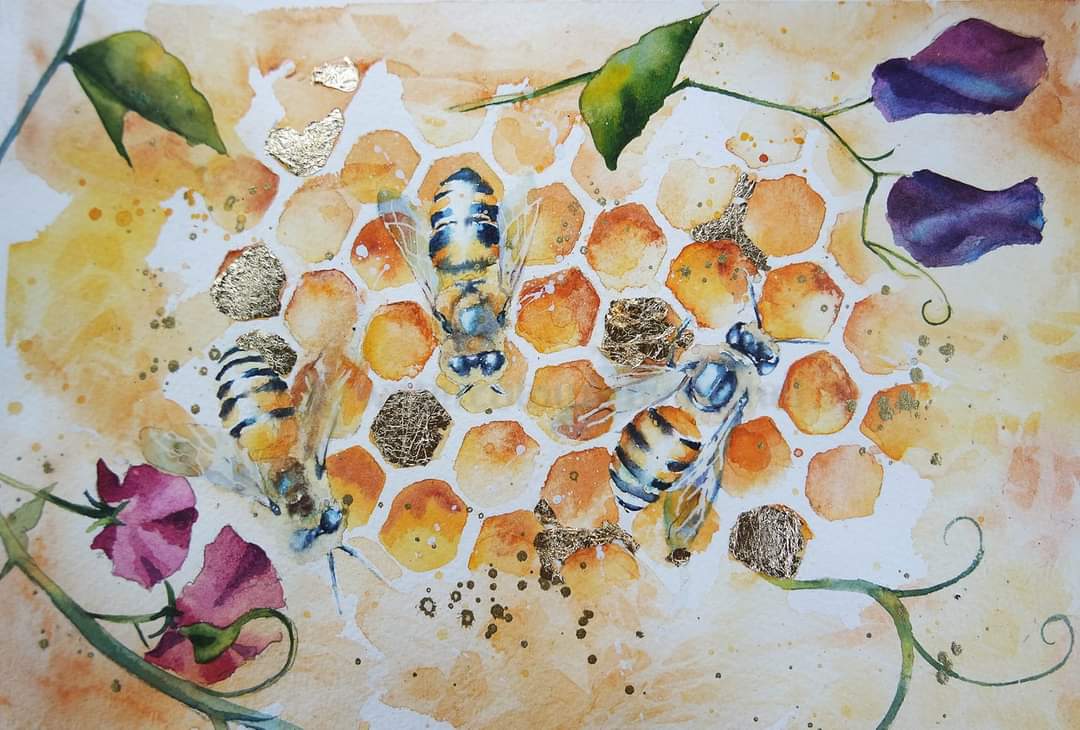 Elidanza's tweet photo. Happy Friday x

Just for fun, sweet peas and honey bees x

#watercolour #honeybee #sweetpeas #bees #pollinators #devon #wildlifeart #savethebees #movement #britishwildlife #BigArtBoost #painting #flowers #summertime #brightcolours #movement #texture #honey #hive #paint #artist https://t.co/EfLIekdTNS