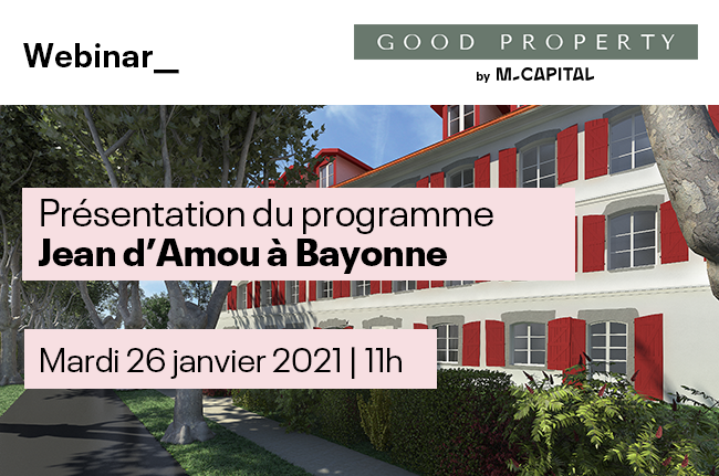 [#Webinar] Nelly MERLY, Directrice de Good Property, animera aux côtés de Matthieu Lafitte, Directeur du Groupe ALKA et promoteur de l’opération, un #webinar pour présenter son dernier programme à #Bayonne.
📅mardi 26 janvier à 11h
Participer au webinar👉bit.ly/2NpTEfP