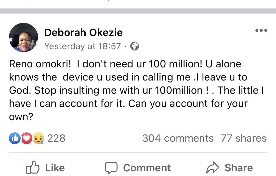 MistaVoiceOver's tweet image. So I went to check her page to see if there were any more comments on this &amp;amp; well..

I also double checked to see if it was real page/profile

Personally, anyone who&apos;s worked for the Nig govt. already has integrity deficiency so guilty until proven otherwise. #justicefordondavis