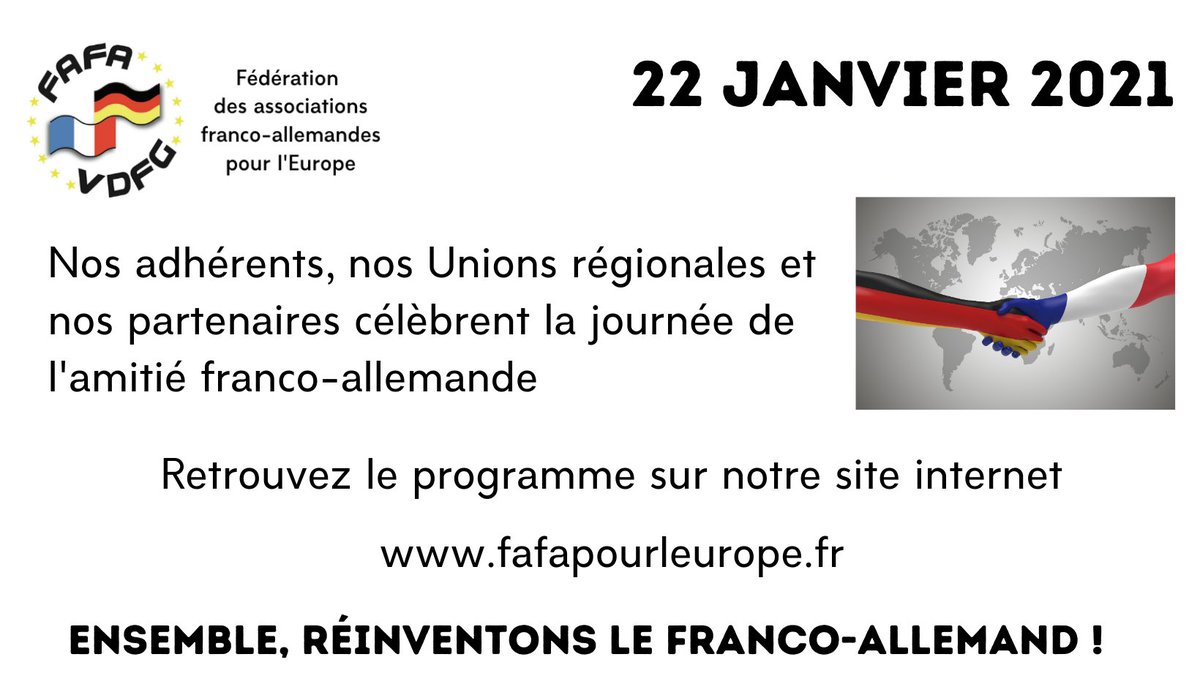 fafaeurope's tweet photo. A toutes et tous une très belle journée franco-allemande, riche en nouvelles informations et découvertes. Et un tout grand merci pour les nombreuses invitations à des visio-conférences organisées par nos adhérents et  partenaires ! https://t.co/5n5mk9xXWo