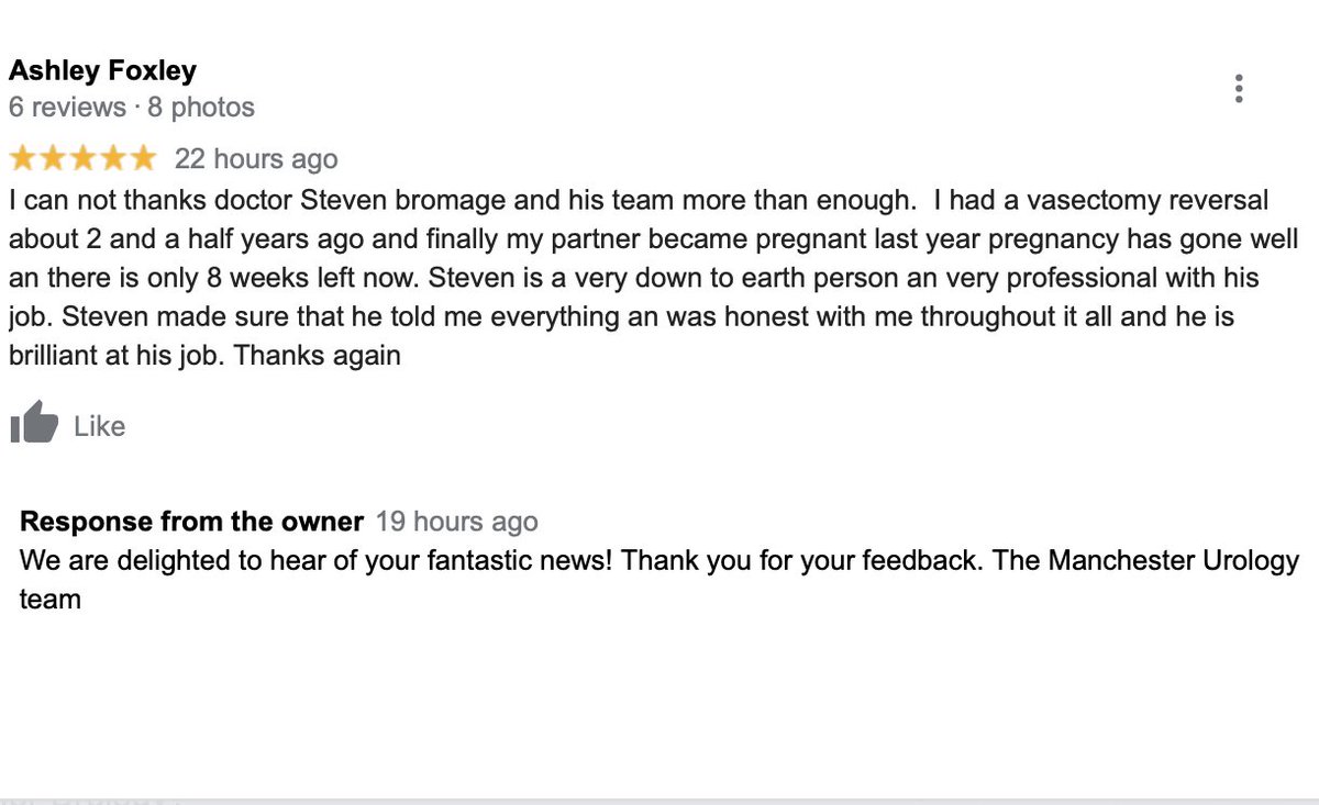 These are tough times for us all. We are working hard to serve our patients, which makes this review even more special! #thankyou #oneteam #covid19 #menshealth #fertility #manchester