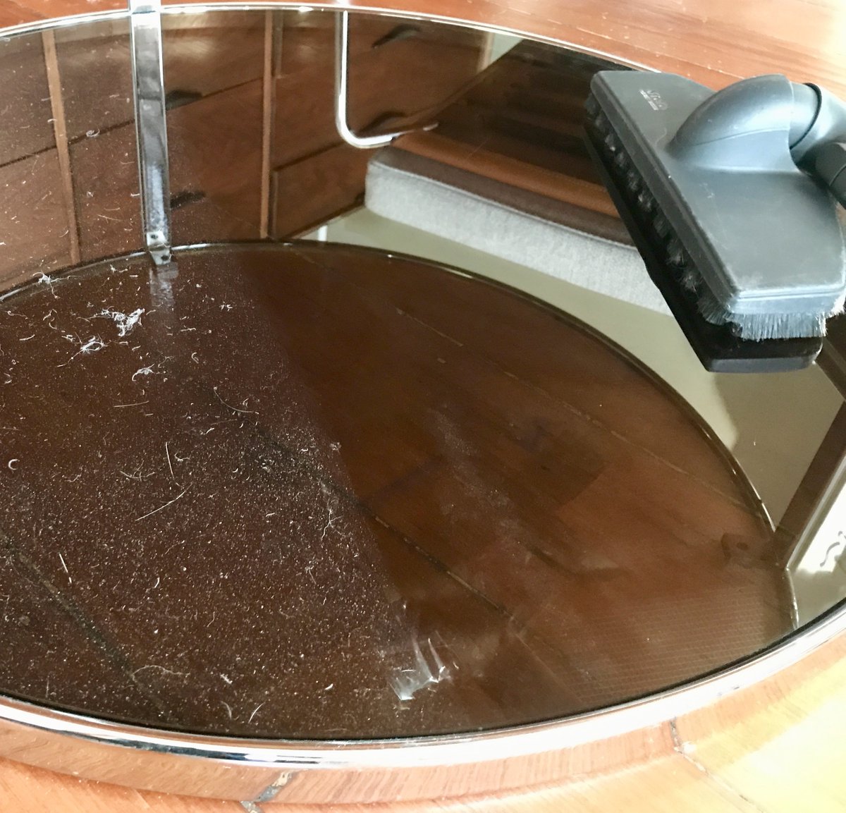 ReginaRyerson's tweet photo. Vacuuming base of glass table with @MieleUSA canister #vacuumcleaner. #cats #IAQ #housedust https://t.co/BL5oYgfv8y