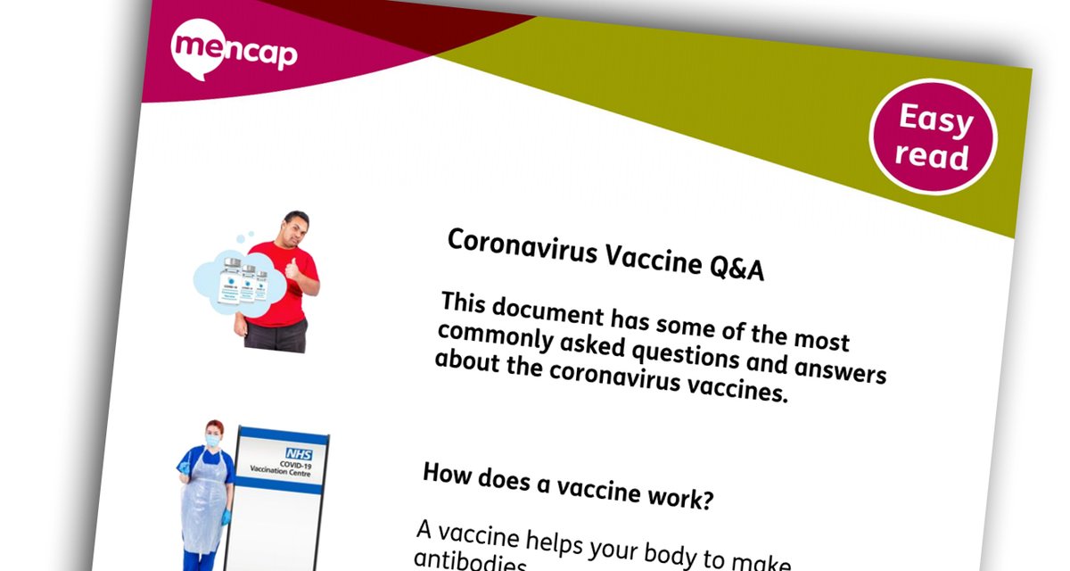 mencap_charity's tweet image. Do you have some questions about the #Coronavirus vaccine? 🙋  

Finding it all a bit confusing? 🤔

We have created an #EasyRead 📄 to help with your questions. 🙂

Available on our website: bit.ly/CovidVaccinesF… 👈