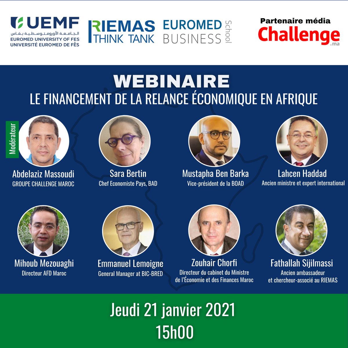 "Les difficultés économiques dues à la pandémie de la #COVID19 viennent nous rappeler que l’attention doit être portée sur les infrastructures, l’énergie, l’agriculture et le capital humain. La relance verte est également une nécessité à considérer." <a href="/MoustafBenBarka/">Moustapha Ben Barka</a> #relance