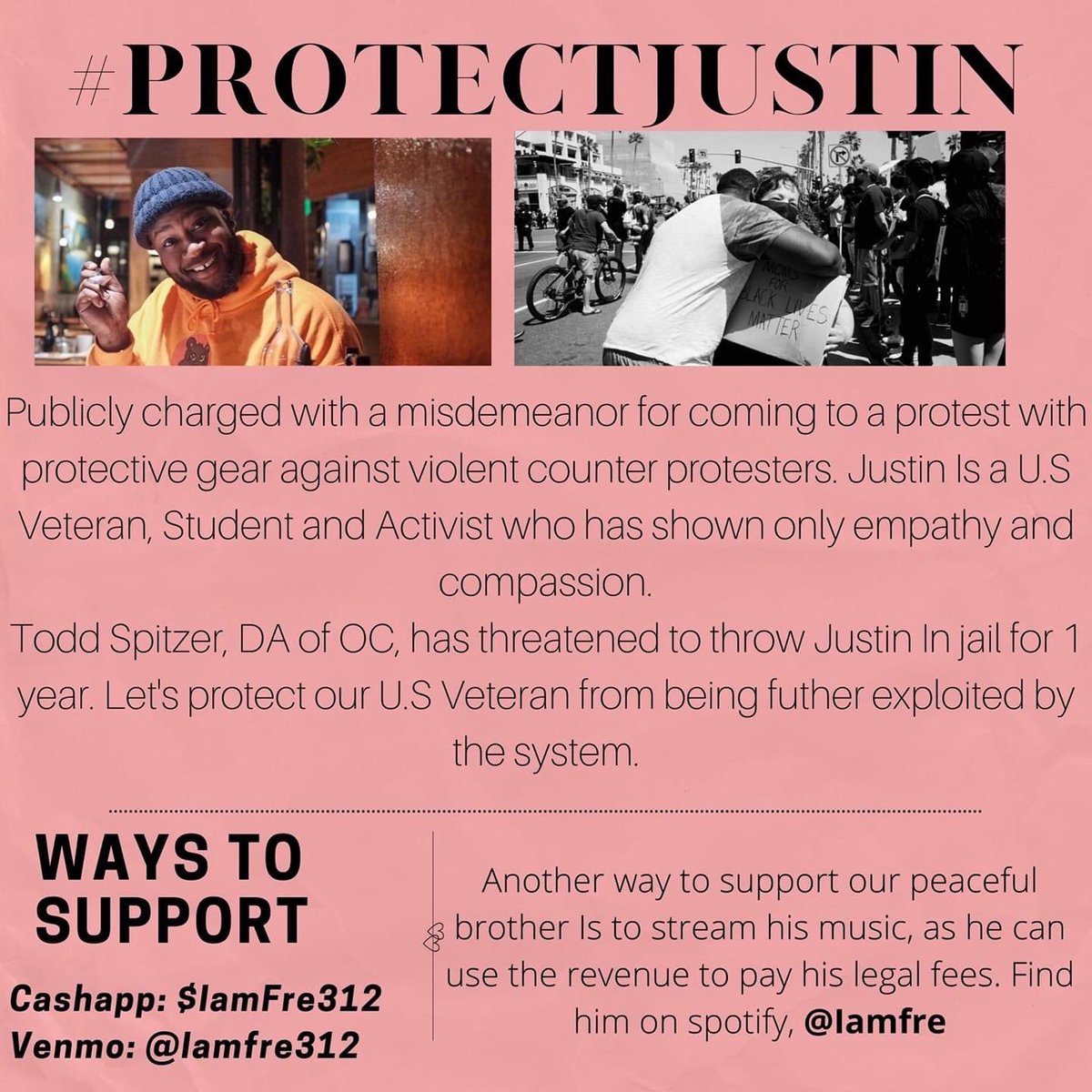 blahblahwhynot's tweet photo. Really @toddspitzeroc? You’ve been on quite a mission lately. Here is yet another person w/a BS charge from your office. And for what? protecting themselves from terrorists- while exercising their 1st amendment rights. #protectjustin #freetia https://t.co/z3Dlxasfm7