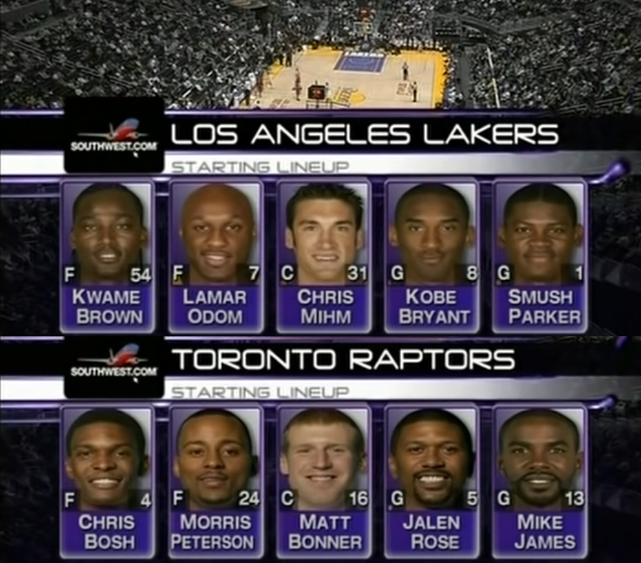 The Lakers starting 5 when Kobe scored 81Smush ParkerKwame BrownChris MihmLamar OdomKobe Bryant