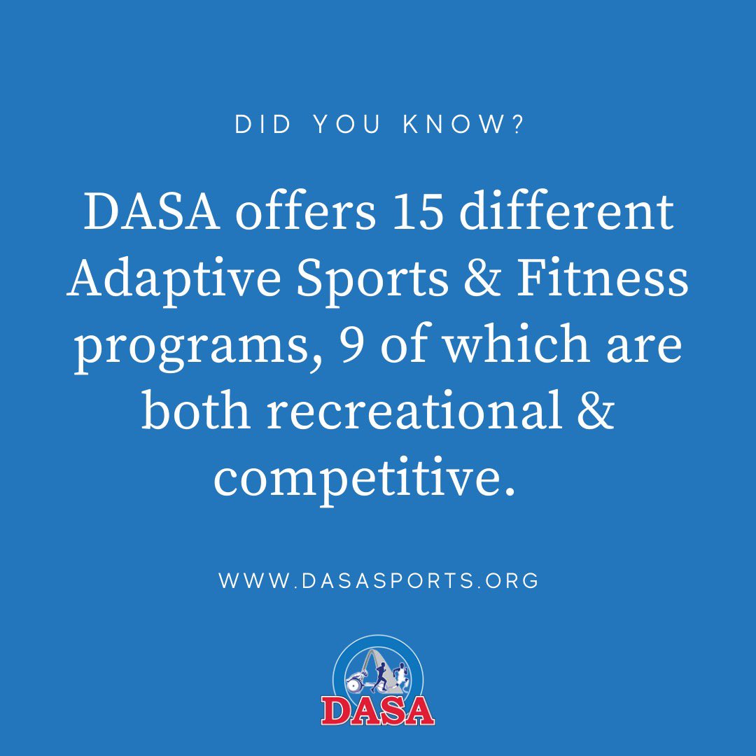 DASAsports's tweet image. Fun Fact Friday! Did you know? DASA offers 15 different Adaptive Sports &amp;amp; Fitness programs, 9 of which are both recreational &amp;amp; competitive. To learn more about DASA’s Adaptive Sports &amp;amp; Fitness programs, visit dasasports.org today!#adaptivesports #adaptivefitness #friyay