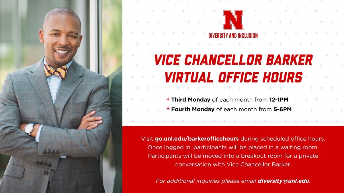 DrMarcoBarker's tweet photo. All are welcome! Join me Monday, January 25th during my virtual office hours. Visit https://t.co/t8NMOYnS1a between 5-6PM to connect with me. #diversity #AllAreWelcome #InclusiveNE #NebraskaTogether https://t.co/5yMPbCv2NL