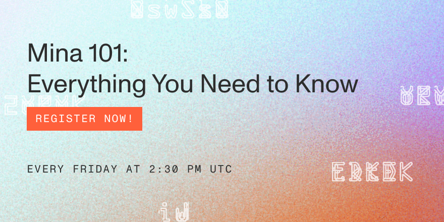 Come learn about Mina, a new type of blockchain welcoming all participants. Join one of our weekly Mina 101 intro webinars to get started! Register here: bit.ly/3c2H7cr